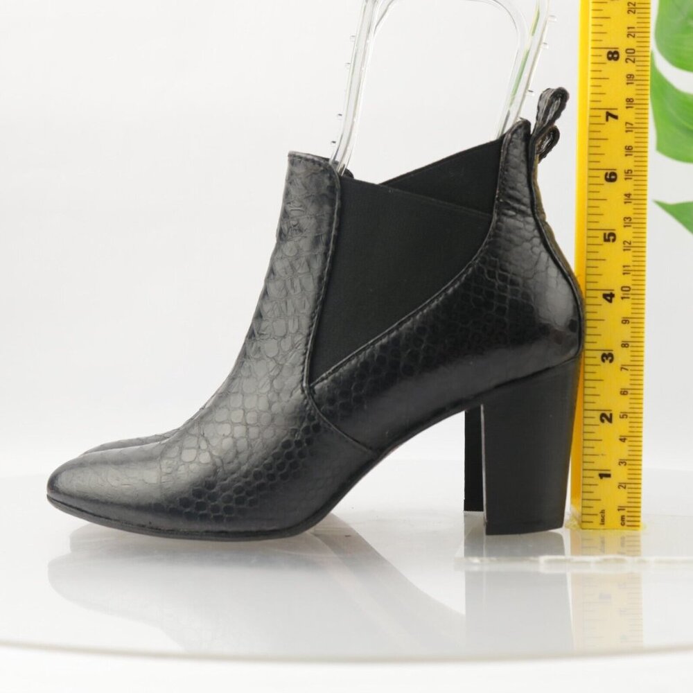 Johnston Murphy Womens Boot Size 8.5 Black Leather Snakeskin Block Heel Chelsea - Picture 9 of 14